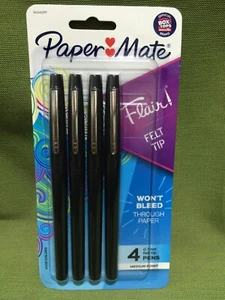 Bolígrafos con punta de fieltro Paper Mate Flair, punta media (0,7 mm), negros, 4 unidades *NUEVO* - Imagen 1 de 4
