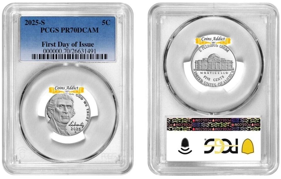2025 S Jefferson níquel 5C PCGS PR70DCAM primeiro dia de emissão #1 - Imagem 1 de 1