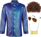 4 Pcs Mens 70S Disco Costume Set Shiny Shirts Large, Gradient Purple