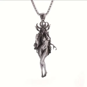 Long-haired Goddes Jewelry Vintage Silver Sexy Goddess Standing Pendant Necklace - Picture 1 of 9