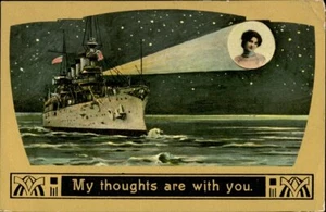 Romantik Meine Gedanken sind bei dir Schlachtschiff antike Postkarte - Bild 1 von 2