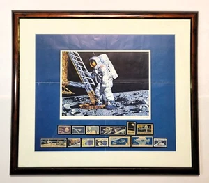 1979 Alunizaje Paul Calle litografía conmemorativa firmada con estampillas de USPS - Imagen 1 de 8