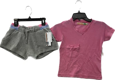 Camiseta e shorts vintage Havana manga curta meninas tamanho P 7-8 rosa cinza - Imagem 1 de 4