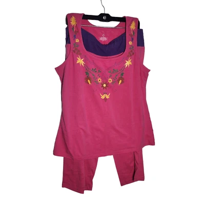 Bobbie Brooks Plus Size 1X Tank Top Capris Pink Stretch Shirt Pants Set - Image 1 of 4