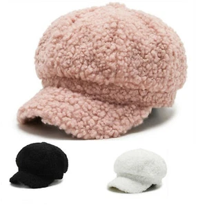 Fleece Fashion Ladies Women Girls Baker Boy Peaked Cap Newsboy Hat - Picture 1 of 5