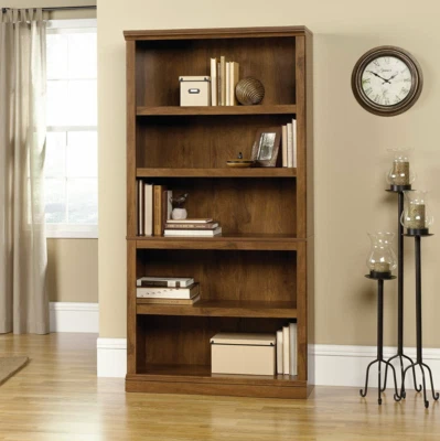 Oiled Oak Finish Wooden 5 Shelf Bookcase Bookshelf Tier Cabinet Storage Office - Image 1 of 4