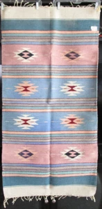 Aztec Native Woven Wool  Area Rug  62”x30” Cantina, RUSTIC, MAUVE, BLUE, STRIPE - Picture 1 of 10
