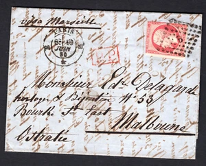 1850 París Francia 80c Napoleón PP Postal Todo a Bourke St Melbourne Australia - Imagen 1 de 7