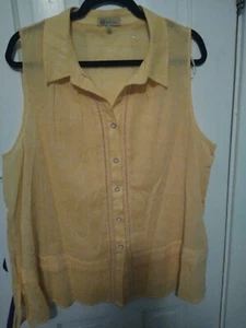 Democracy 3X yellow Blouse sleeveless sheer EUC lightweight dressy FREE SHIP - Picture 1 of 6