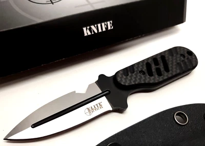 Cuchillo de cuello de hoja fija de fibra de carbono de acero D2 abrebotellas de transporte oculto delgado Foto 1 de 4