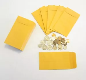 40 NEW KRAFT COIN CHANGE ENVELOPES WITH GUMMED FLAP #5 1/2 SIZE 3.125" X 5.5" - Picture 1 of 10