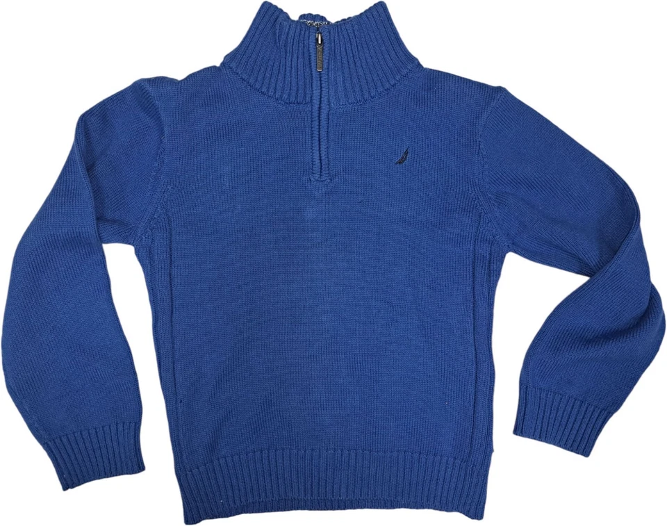 Suéter Nautica Juvenil Azul Logo Algodón 1/4 Cremallera Manga Larga Pullover Talla 7 Foto 1 de 1