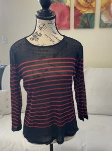 DKNY Jeans Women’s Top/TShirt Black And Red Straps Transparent Screen Top - Picture 1 of 4