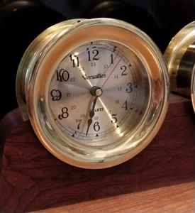VTG Versailles Nautical QUARTZ Brass Clock & Barometer on Wooden Base ~WORKING!! - Picture 1 of 17