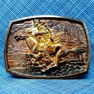 Horse Rider Belt Buckle Western Desert Pony Express Vtg 70s Hong Kong .A51 - Bild 1 von 8