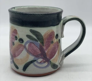 Tazza da caffè fatta a mano in ceramica artistica studio motivo floreale firmata 11 oz 4"H - Foto 1 di 10