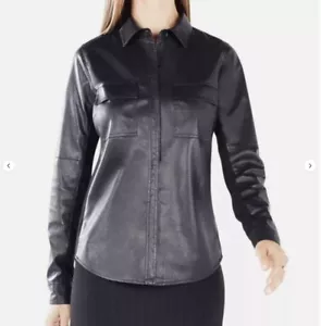 BCBG MAX AZRIA Torey Faux Leather Shirt Blouse SZ XS - Picture 1 of 9