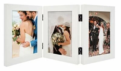 5x7 Triple White Hinged Picture Frame Three Folding Wedding Photos Collage - Image 1 of 4