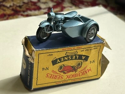 Matchbox Lesney # 4c Triumph T110 Motorcycle sidecar NMint + box slate blue - Image 1 of 4