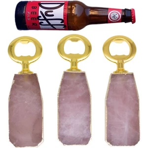 Abridor de botellas de cerveza de metal cuarzo rosa cristal piedra druzy geoda dorado - Imagen 1 de 5