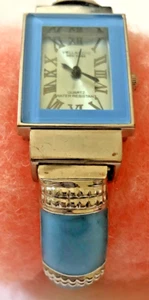 NEW VELLACIO Ladies Watch Fresh Battery Iced Silver Case Blue Hinged Cuff 6” WR - Picture 1 of 6