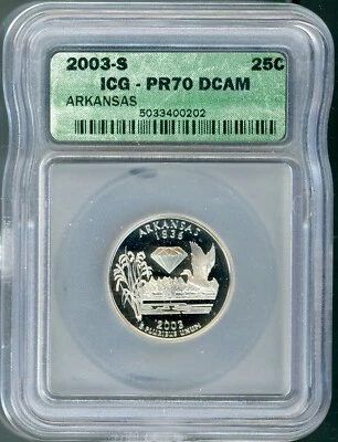 2003-S 25c Clad Arkansas Quarter ICG PR70 DCAM # 5033400202 + Bonus - Image 1 of 2