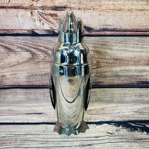 Pottery Barn Penguin Cocktail Martini Shaker Drink Mixer 3 Pc Stainless Barware - Picture 1 of 20