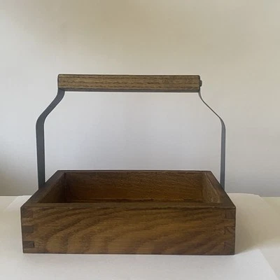 Rustic Wooden Caddy Metal & Wood Handle Dove-tailed Corners Vintage (?) - Image 1 of 4