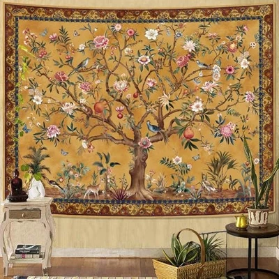 Tapiz Faxdong Boho Árbol de la Vida, Hojas de Flores Vintage 48"L x 36"W Amarillo Foto 1 de 4