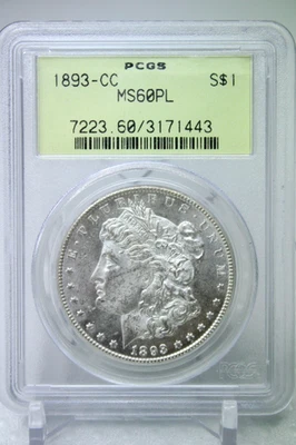 1893-CC Morgan Silver Dollar PCGS MS 60PL OGH Key Date #1443 - Image 1 of 4