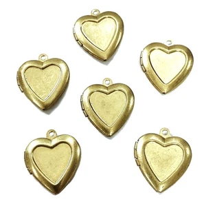 6 Vintage Patina Brass Heart Shape Front Inset Center 20mm. Pendant Lockets 5120 - Picture 1 of 4