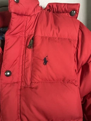 Polo Ralph Lauren Youth Dk.Red Down Puffer Coat W/Snap-Off Hood & Navy Pony *EUC - Image 1 of 4
