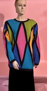 VTG 80’s Abstract Geometric Oversized Sweater Colorblock L/XL By Extra Energy - Picture 1 of 13