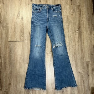 Hollister High Rise Flare Jeans 6 Regular (26x31) Medium Wash Denim Distressed - Picture 1 of 8