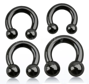 PAIR Black PVD 316L Surgical Steel Horseshoe Circular Barbell Earring & Septum - Picture 1 of 4