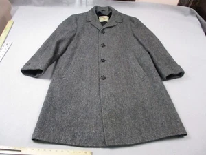 Vintage Harris Tweed Overcoat Mens 46 R Long Scottish Wool Covert Paddock FLAWS - Picture 1 of 13