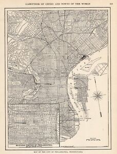 1905 Antique PHILADELPHIA Pennsylvania City MAP Street Map of Philadelphia 956
