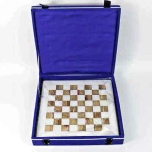 Handcrafted Pakistan Onyx & Marble Chess Set Multi-Color Velvet Case Heavy Rare - Picture 1 of 10