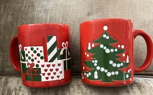 Vintage Waechtersbach Red Christmas Tree Coffee Mug Set Of Two W. Germany 10 oz. - Picture 1 of 9