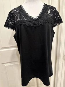 Black Worthington Top Lace Upper/Cap Sleeves SZ XL NWT Sexy - Picture 1 of 18