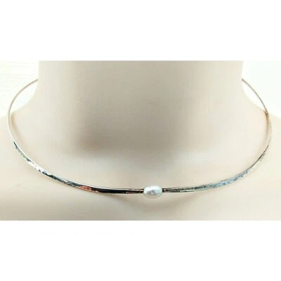 Sterling Silver J. Gray Designer Minimalist White Pearl Torque Choker Necklace - Image 1 of 4