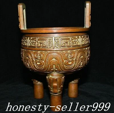 Quemador de incienso de 3 patas animal dragón bestia bronce púrpura dinastía antigua de 11,8" Foto 1 de 4