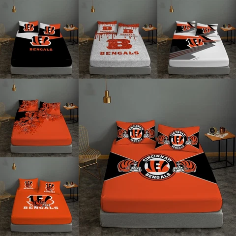 Cincinnati Bengals Fitted Sheet Lightweight Bed Sheet Pillowcase Set Bedroom Cover