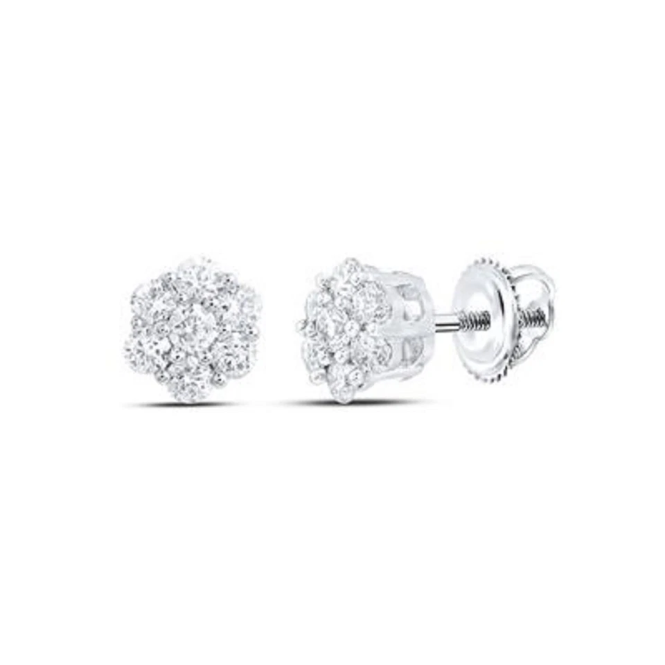 10K WHITE GOLD ROUND DIAMOND FLOWER CLUSTER EARRINGS 1/3 CTTW - Image 1 of 1