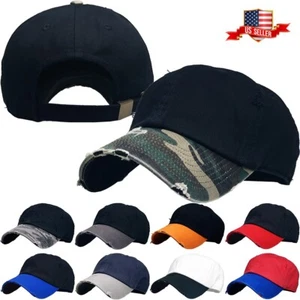 Distressed Vintage Two Tone Cotton Polo Style Baseball Ball Cap Dad Hat - Picture 1 of 31