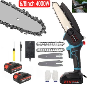 2 Battery 4000W Mini Chainsaw Cordless 6'' Electric One-Hand Saw Wood Cutter - Picture 1 of 14