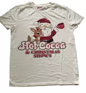 Rudolph the Red Nosed Reindeer & Santa Claus Beige Adult Unisex T-shirt Size L - Picture 1 of 3