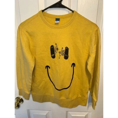 Sudadera Gráfica Monopatín Azul Marino Antigua Cuello Redondo Pullover Amarillo L Foto 1 de 4