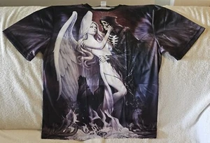 GRIM REAPER ANGEL LADY WINGS FIRE FLAME HELL SKULL HORROR SCARY T-SHIRT SHIRT - Picture 1 of 4