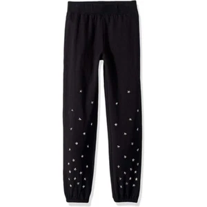 NEW Ella Moss Girls Kids Lightweight Silver Star Studded Black Jogger Sweatpants - Picture 1 of 9